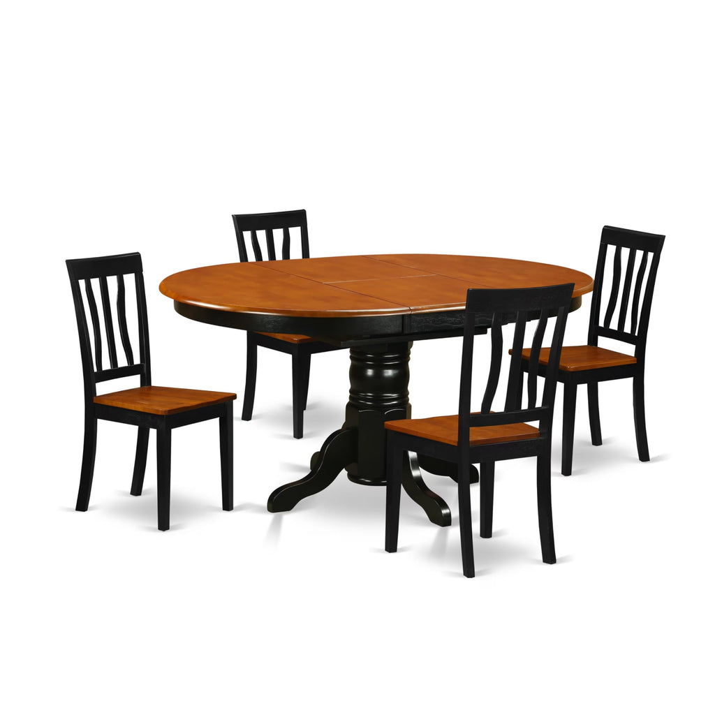 East West Furniture AVAT5-BLK-W 5 Piece Dining Room Table Set Includes an Oval Kitchen Table with Butterfly Leaf and 4 Dining Chairs, 42x60 Inch, Black & Cherry