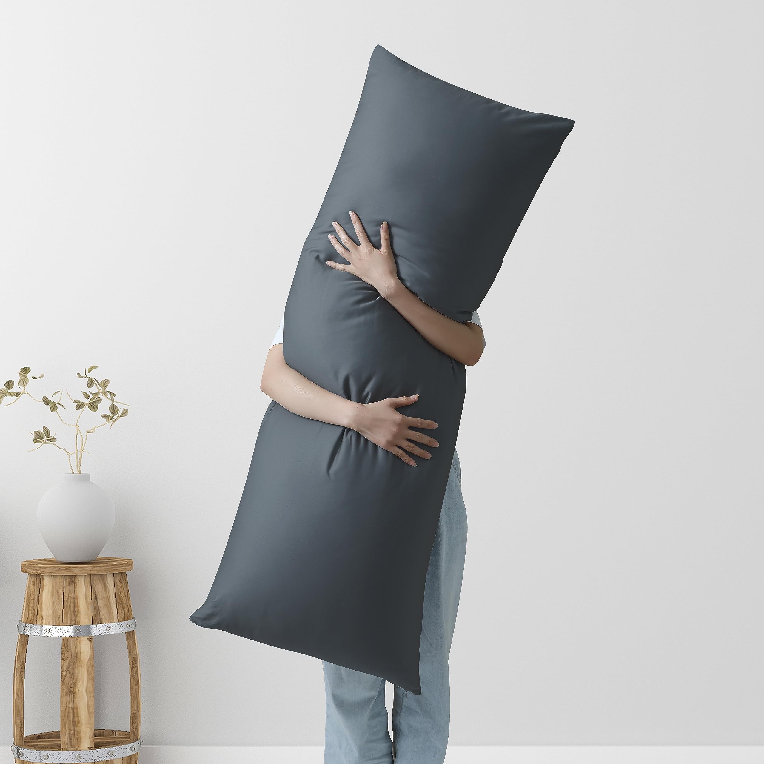 100% Egyptian Cotton Body Pillow Cover Long Pillow Case, 600 Thread Count Bed Pillow Protector With Zipper, Sateen Weave Cooling