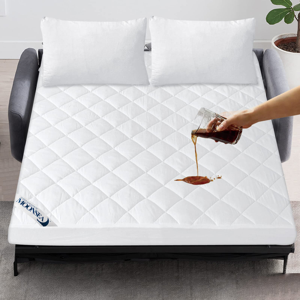 Waterproof Sofa Bed Mattress Protector Pad, Absorbent Queen Sleeper Sofa Mattress Topper Cover Quilted, Fitted Mattress Protecto