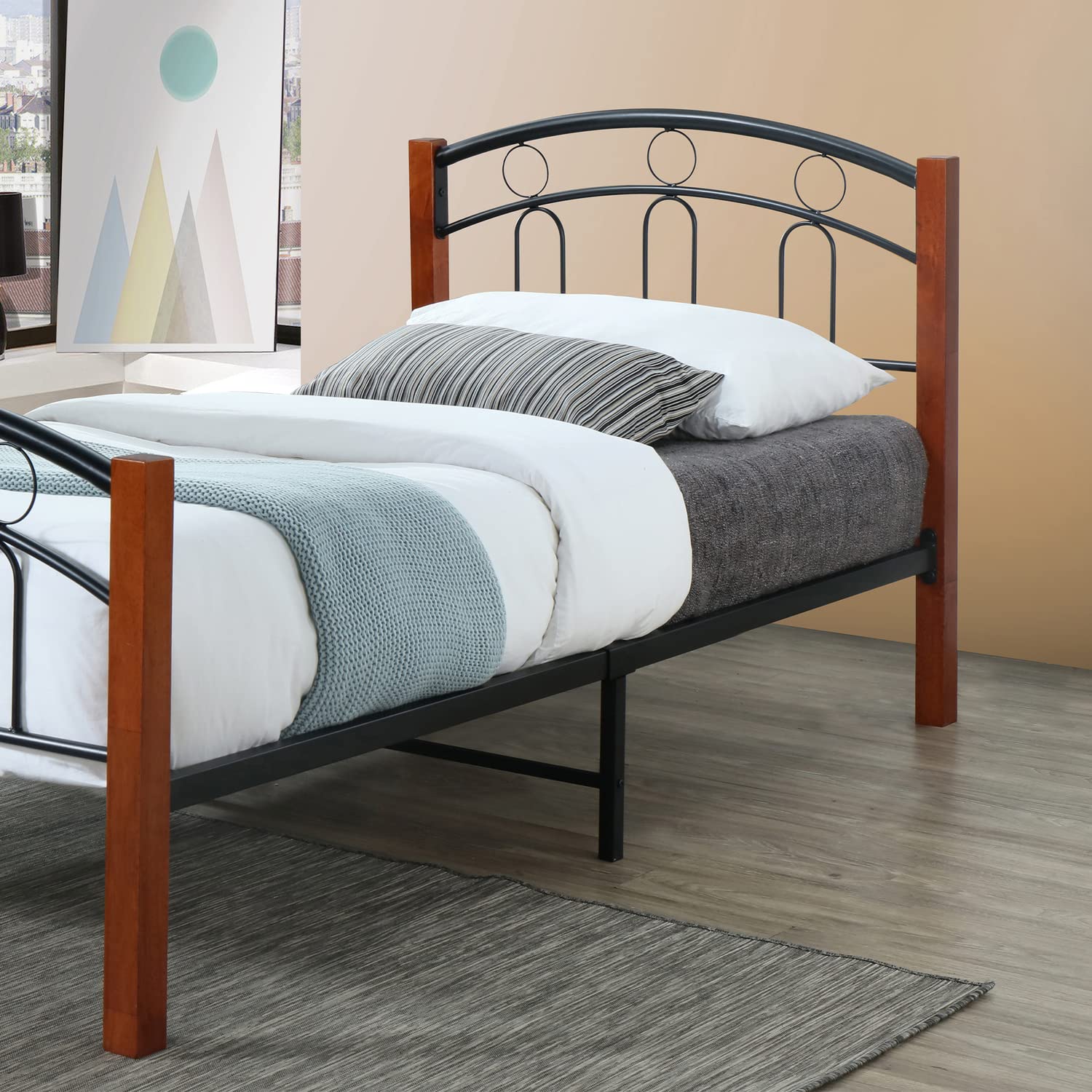Better Home Products Empire Twin Size Platform Metal Bed Frame in Black Cherry