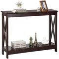 SUPER DEAL 2-Tier Narrow Console Sofa Side Table for Entryway/Hallway/Living Room, 39.3in L x 11.8in W x 31.6in H, Espresso