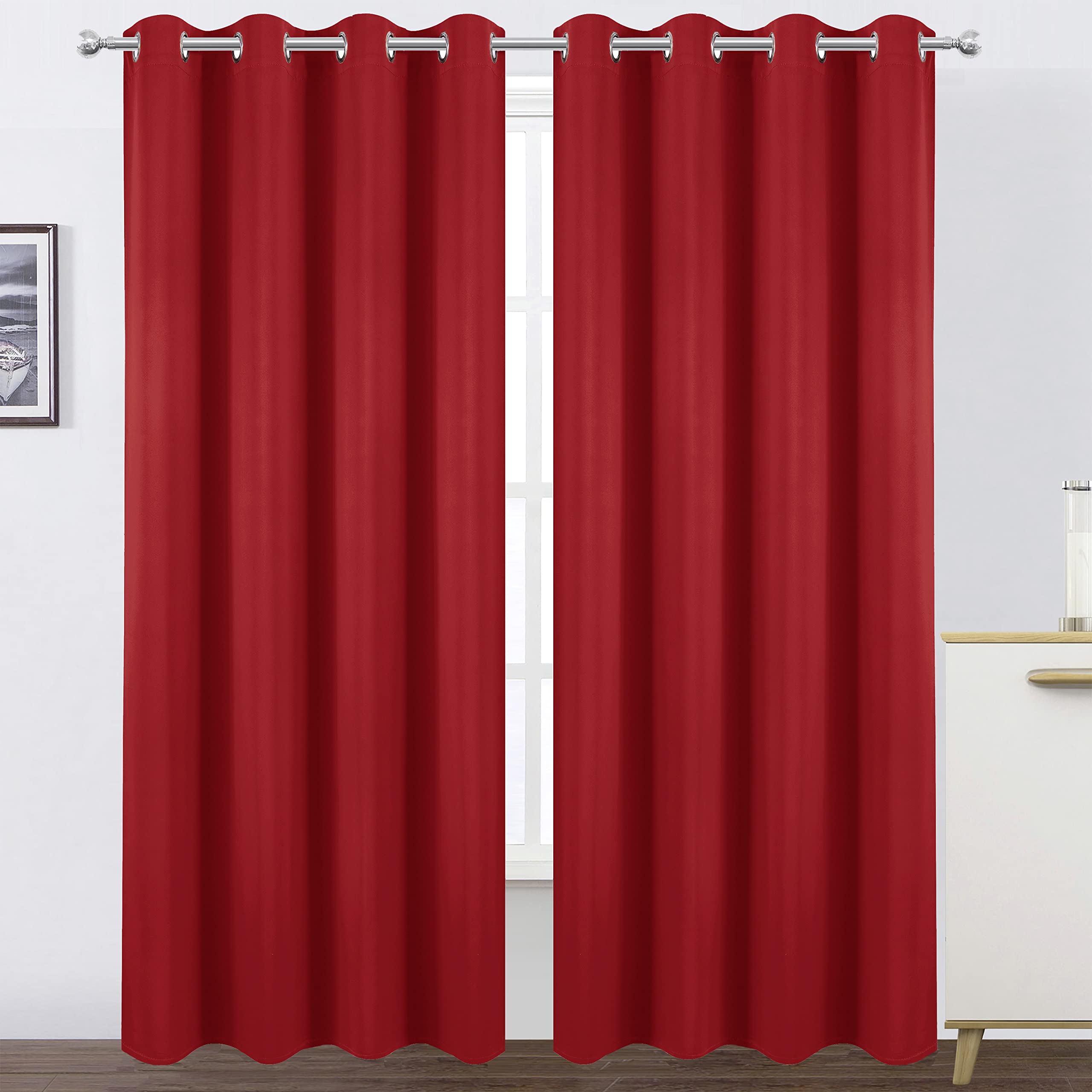Lemomo Blackout Curtains 66 X 84 Inch/Bright Red Curtains Set Of 2 Panels/Thermal Insulated Room Darkening Bedroom Curtains