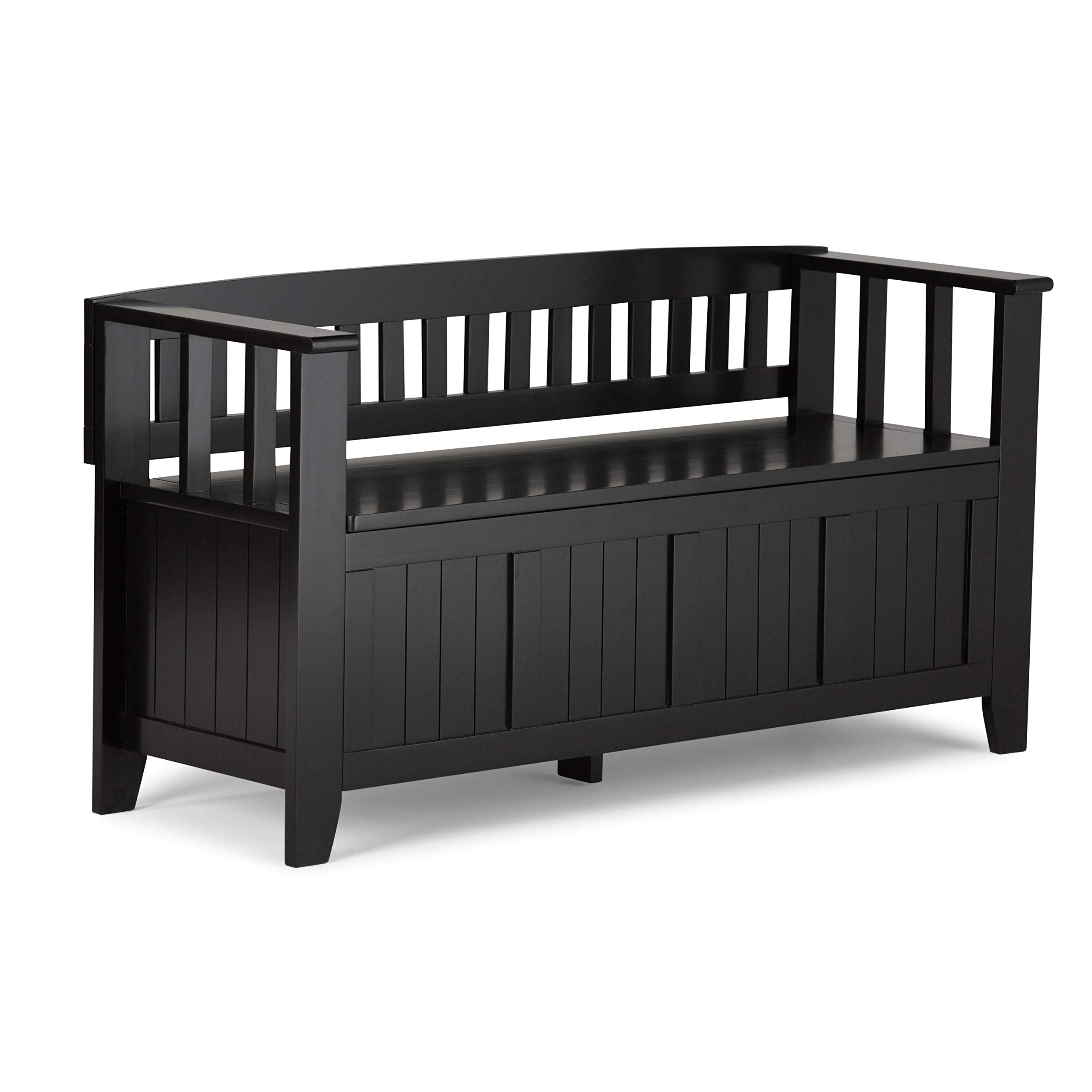 SIMPLIHOME Acadian Entryway Storage Bench - 48 inch Wide Solid Wood Hallway Seat in Black, Transitional Bench for Entryway or Li