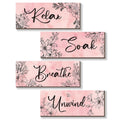 4 Pieces Pink Wall Decor Pink Floral Bathroom Decor Wooden Girls Room Decor with Relax Soak Unwind Breathe Positive Hanging Wall