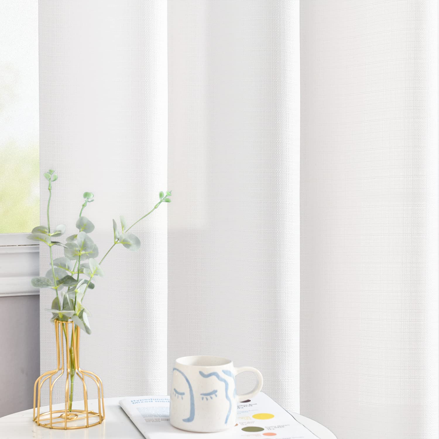 Jinchan White Curtains For Living Room Bedroom Linen Textured Curtains 84 Inches Long Farmhouse Curtains Casual Weave Back Tab D