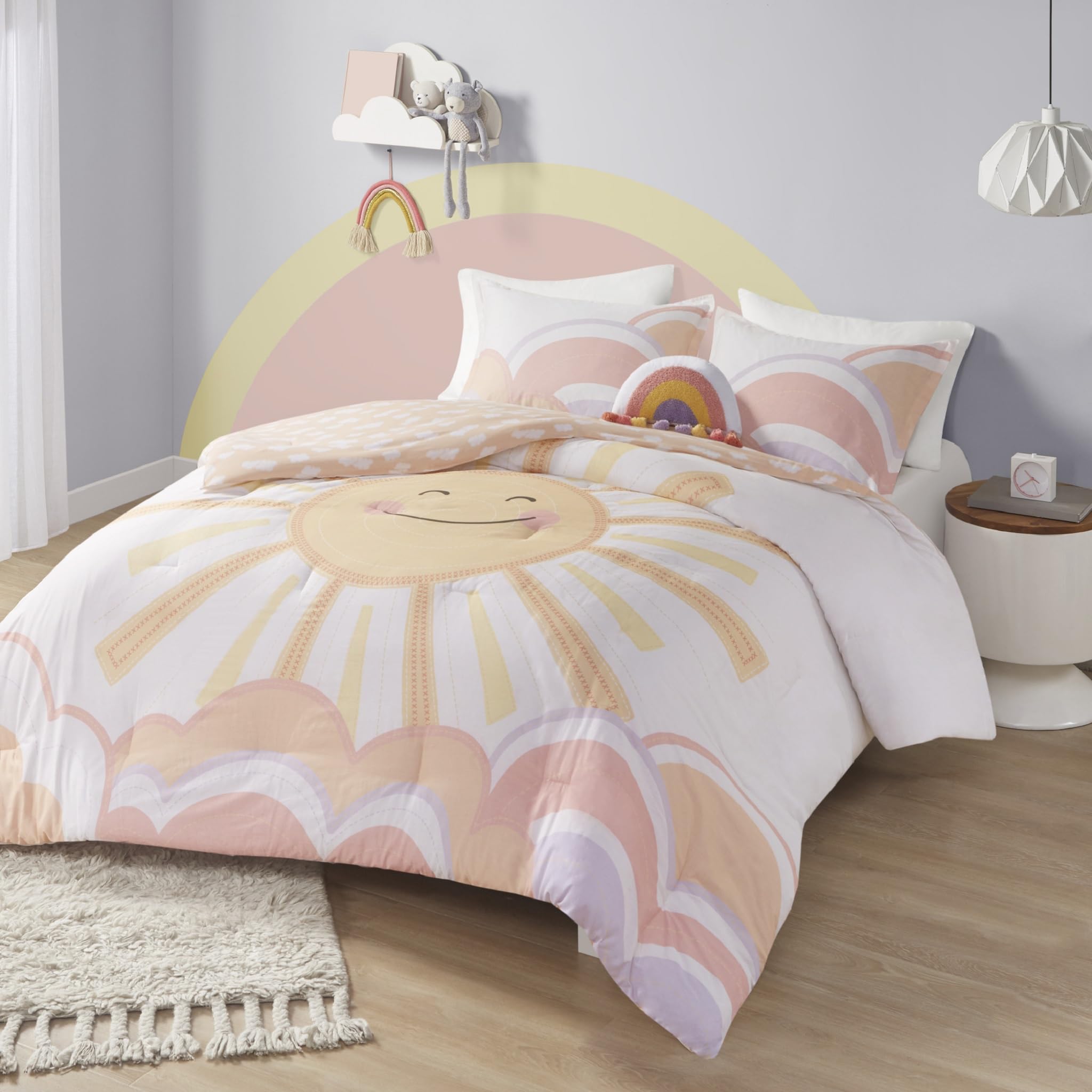 Urban Habitat Kids Comforter Sets, Sun, Smiling Emoji, Rainbow & Clouds Cartoon Reversible Print, Down Alternative, All Season B