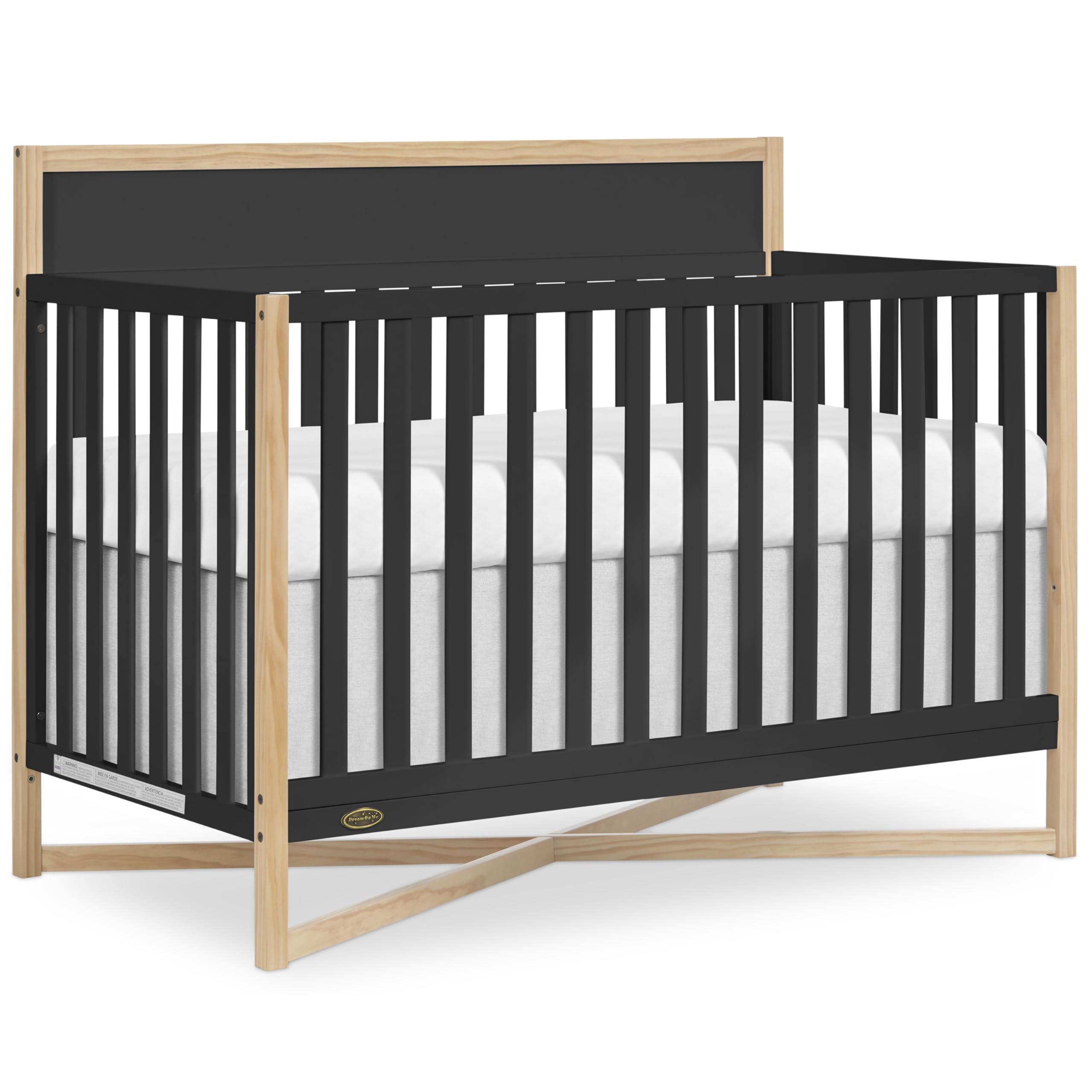 Dream On Me Owen 5-in-1 Convertible Crib in Matte Black, Greenguard Gold & JPMA Certified Baby Crib, Converts from Crib to Toddl