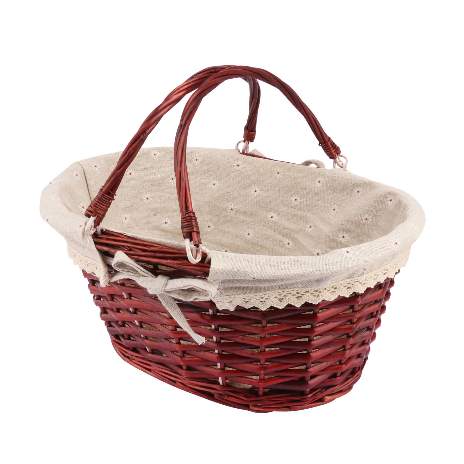 Large Wicker Basket With Handle, 14.2 X 11 X 6.7 Inch Wicker Picnic Basket With Liner, Empty Gift Basket, Oval Willow Woven Bask
