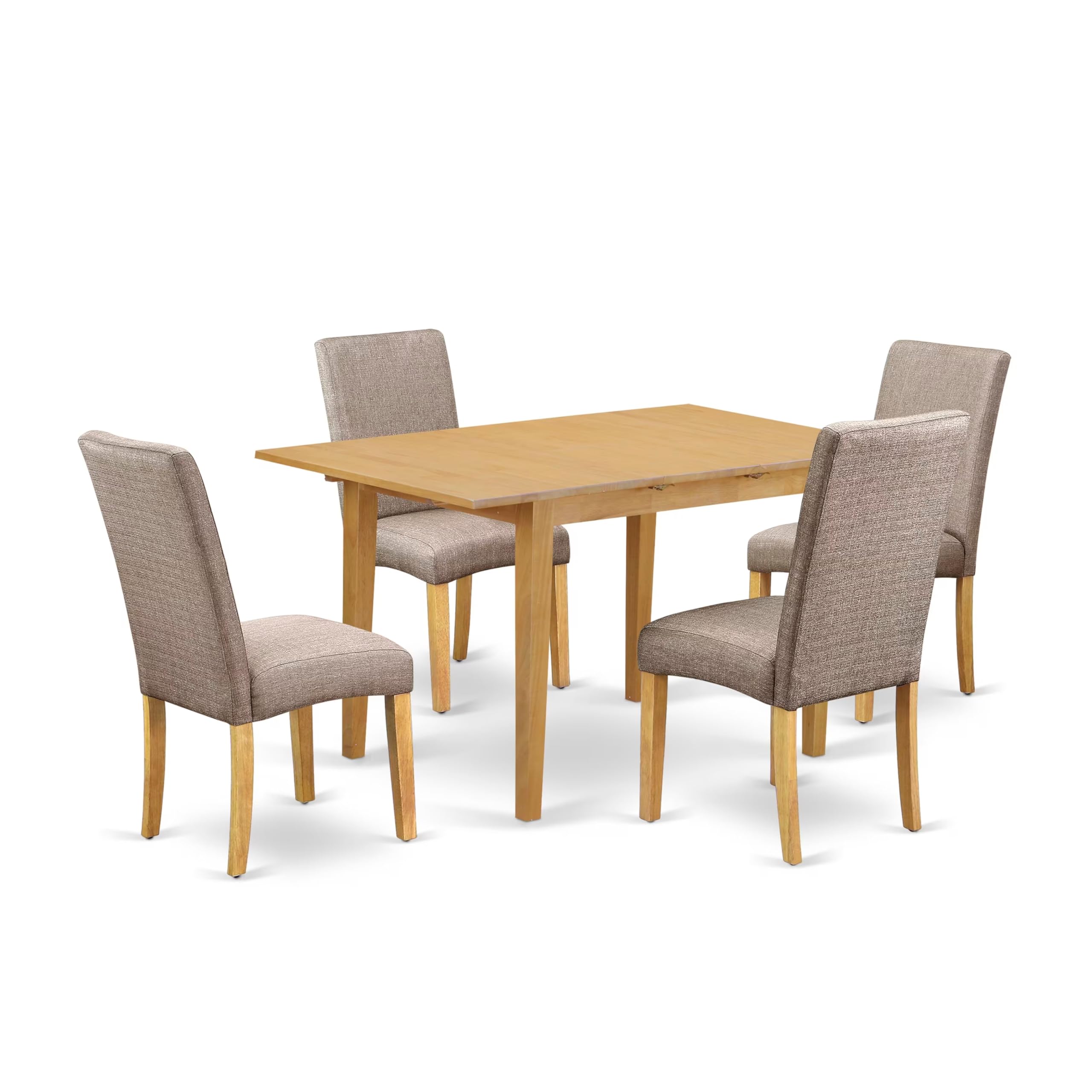 East West Furniture Nodr5-Oak-16 5 Piece Modern Dining Table Set Includes A Rectangle Wooden Table With Butterfly Leaf And 4 Dark Khaki Linen Fabric Parson Chairs, 32X54 Inch, Oak