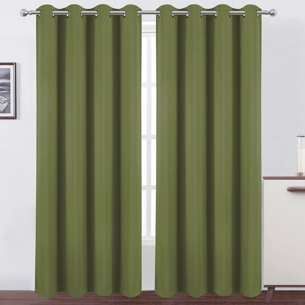 Lemomo 100% Blackout Curtains 52 X 84 Inch/Olive Green Curtains 2 Panels With Black Lining Room Darkening Thermal Insulated Bedr