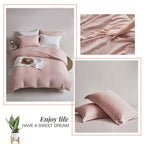 Mildly Super Soft Duvet Cover - 100% Washed Microfiber Pink Comforter Cover Set 3 Pieces With Zipper Closure & Corner Ties (No C