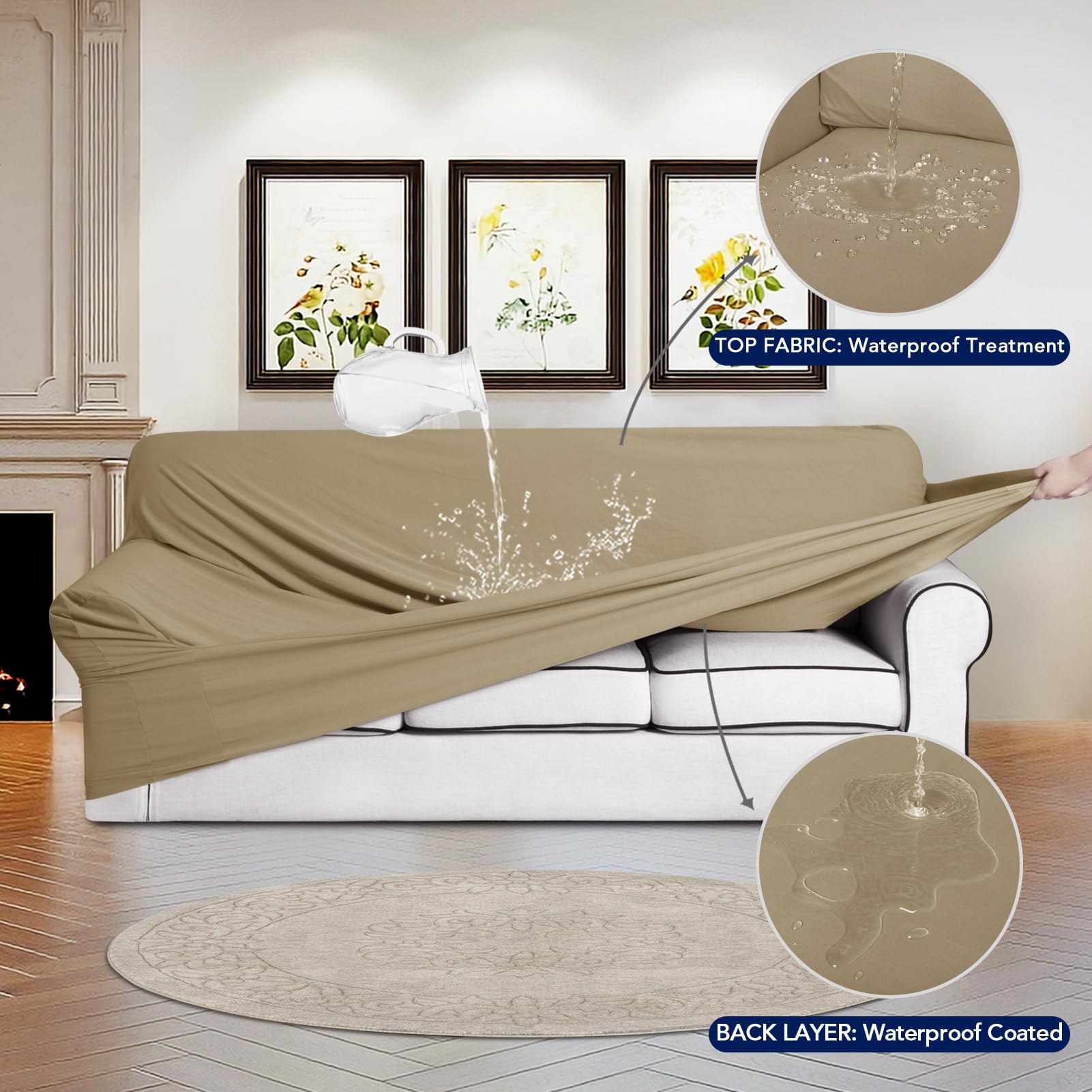 Purefit 100% Dual Waterproof Couch Cover Slipcovers For Couches And Sofas - Stretch Non Slip Fleece Sofa Covers Washable, Leakproof Furniture Protector For Kids, Pets, Dog (Sofa, Natural)