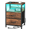 Yoobure Nightstand With Charging Station, Led Night Stand With Fabric Drawers And Storage Shelf For Bedroom, Nightstands Bedside Tables With Usb Ports & Outlets, Small Night Stands, Bed Side Table