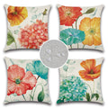 Jojogogo Summer Outdoor Pillow Covers 18X18 Waterproof Set Of 4 Hydrangea And Lotus Floral Outdoor Throw Pillows Summer Outdoor