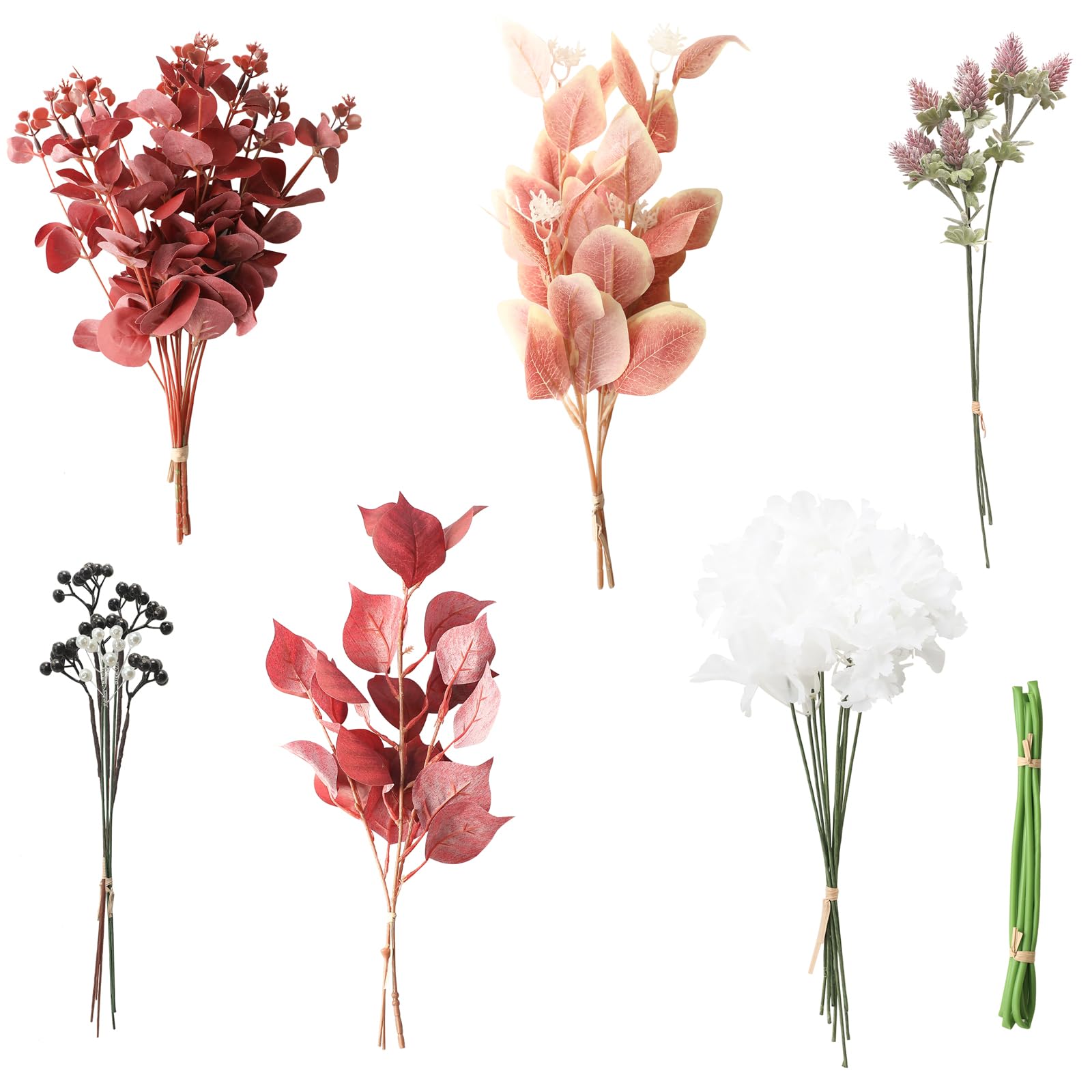 Floroom Artificial Greenery Stems Box Set, 30pcs with 7 Kinds of Faux Greenery Flowers Picks for DIY Bridal Bouquets Wedding Flo