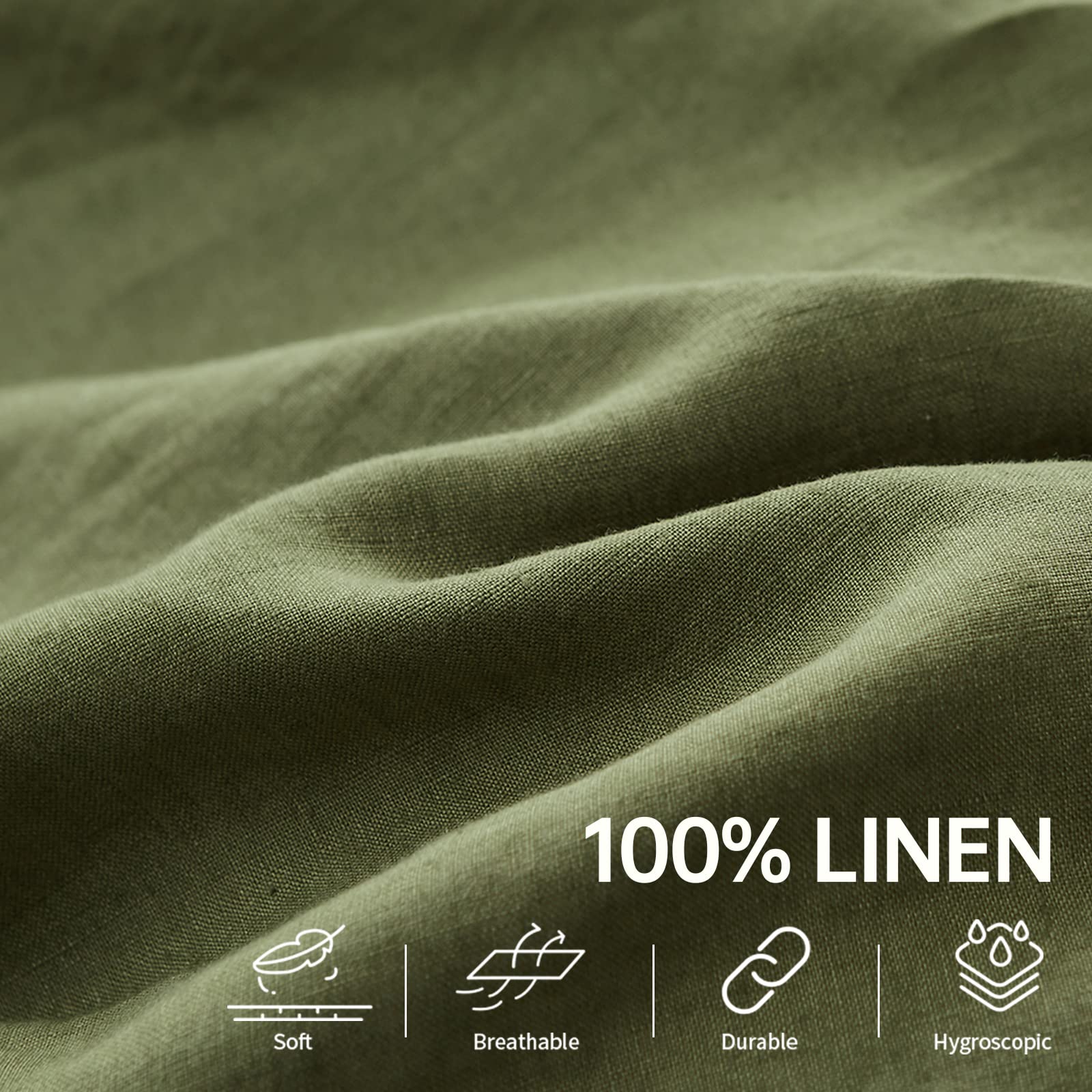 Simple&Opulence Premium 100% Linen Fitted Sheet (1 Piece) Full Size Mattress Cover, 14''Deep Pocket Natural Belgian Flax Bottom