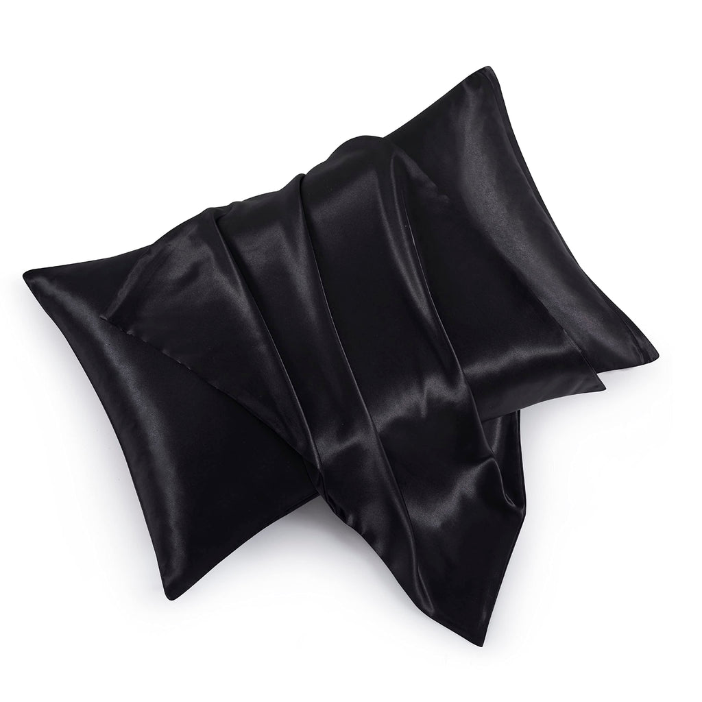 Hommxjf Satin Pillowcases With Zipper (20X26),Standard Size Pillowcases Set Of 2, Black Silk Pillowcase For Hair And Skin