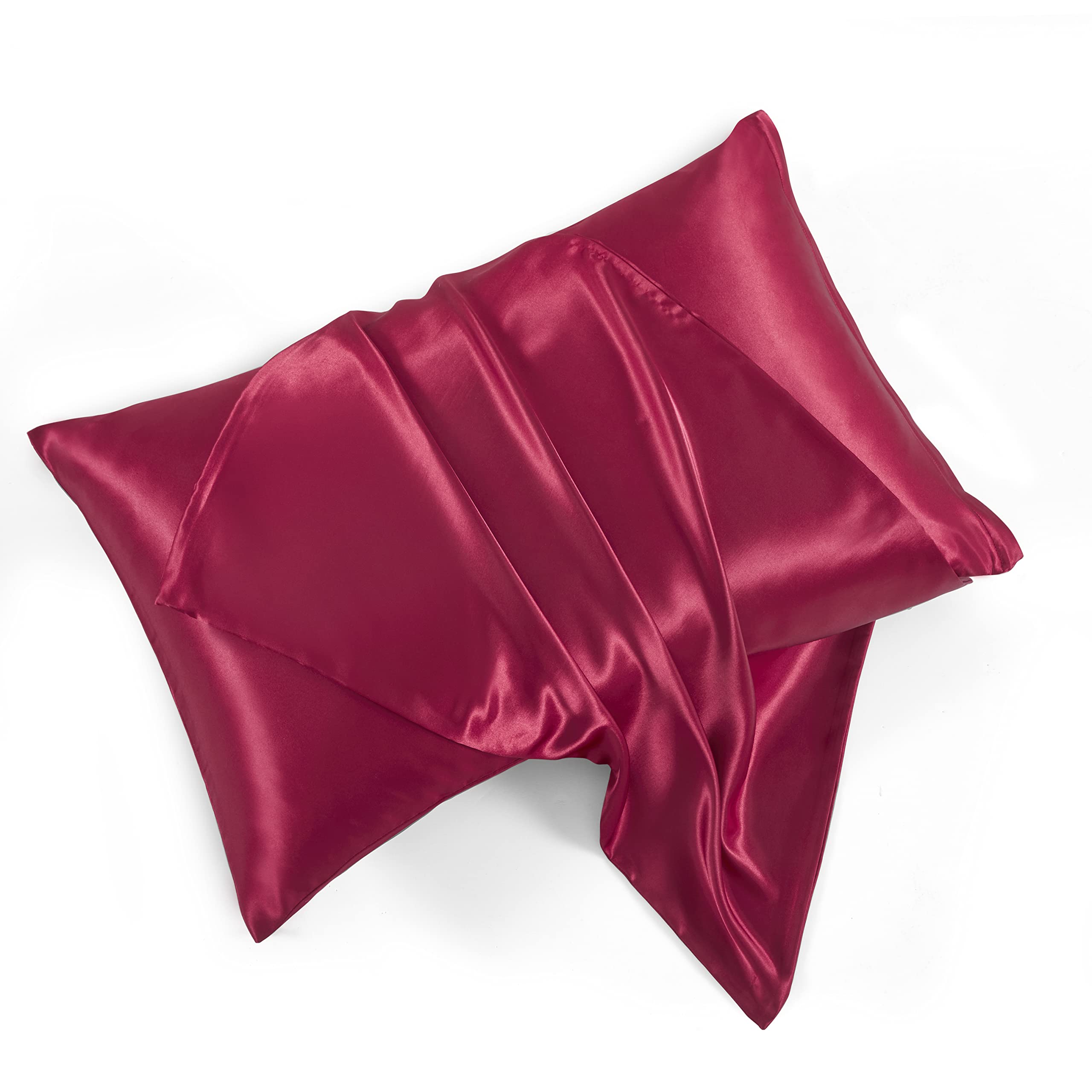 Hommxjf Satin Pillowcases With Zipper (20X30),Queen Size Pillowcases Set Of 2, Wine Red Silk Pillowcase For Hair And Skin