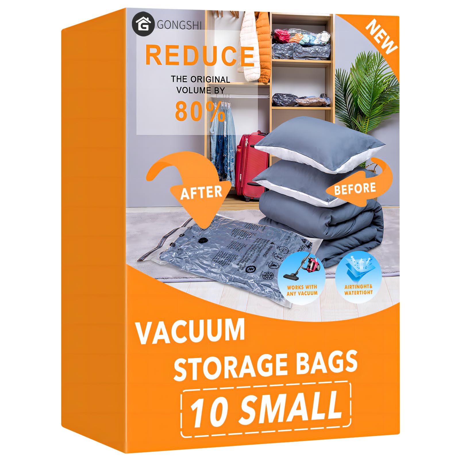 10 Small Vacuum Storage Bags, Space Saver Sealer Compression Bags For Blankets, Comforters, Pillows, Clothes Storage