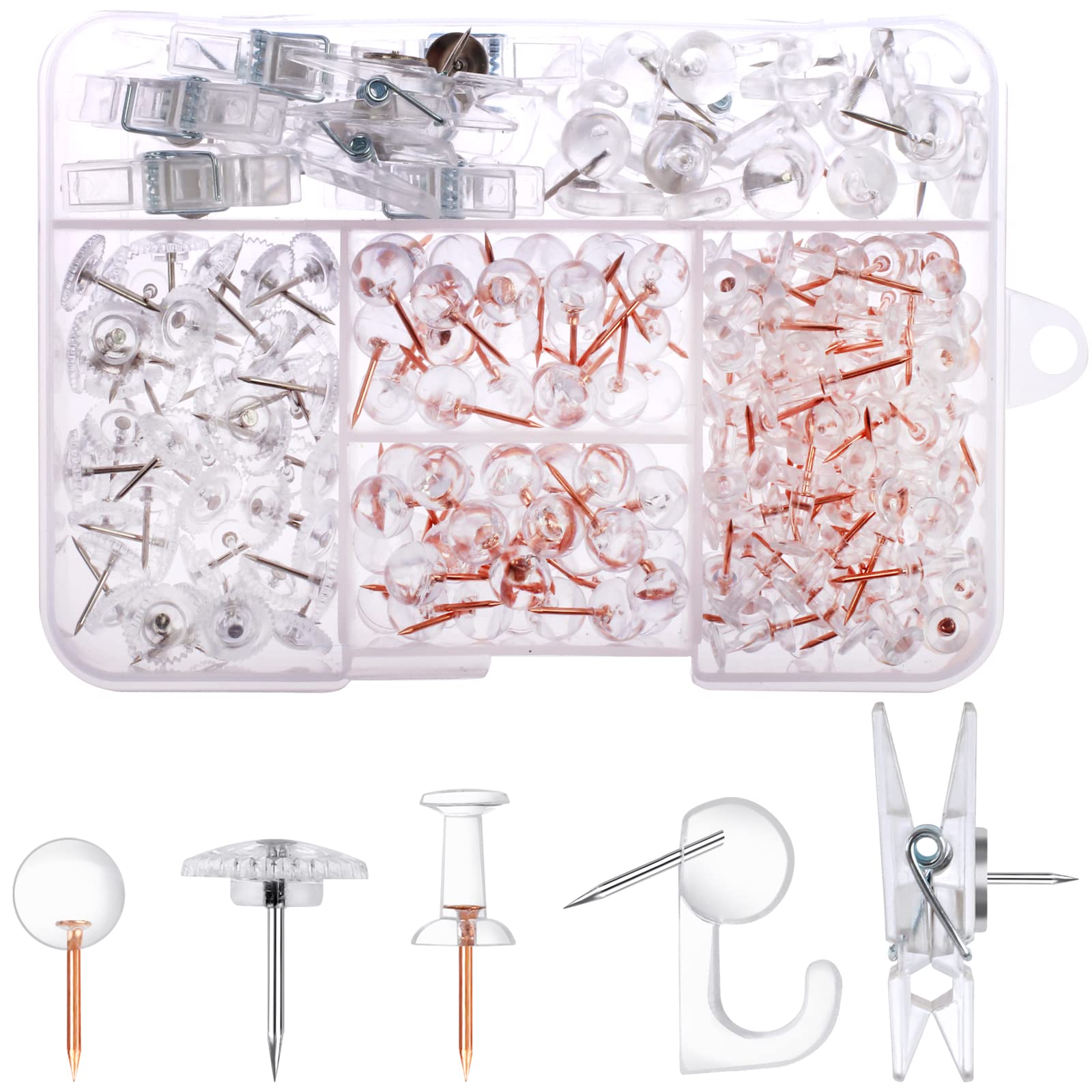 Utron 235 Pcs Push Pins Set, Clear Push Pins, Thumb Tacks, Tacks, Push Pins For Bulletin Board, Wall, Cork Board, Clear Thumb Ta