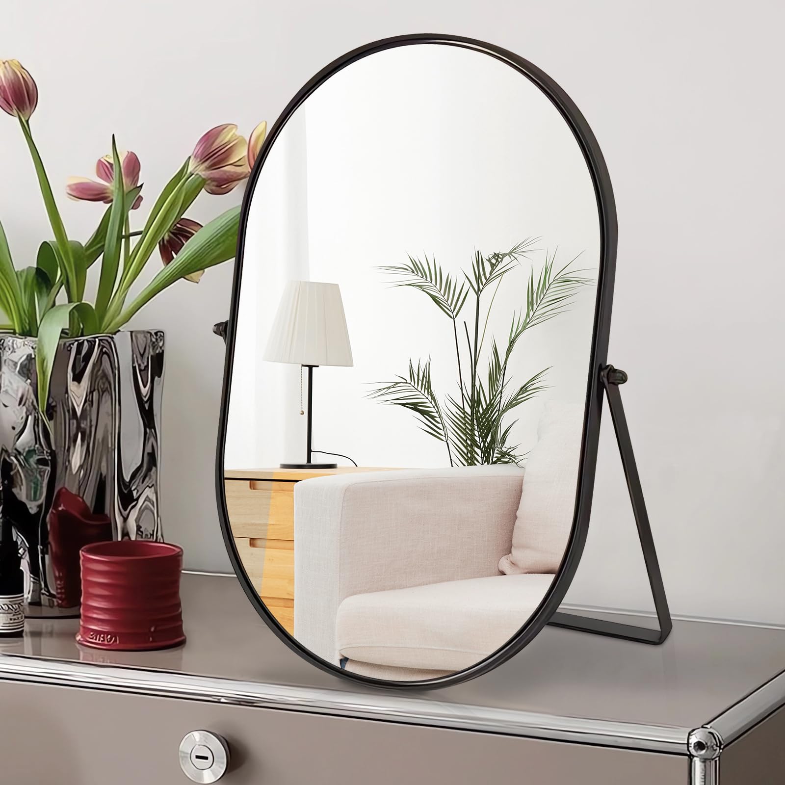 Numjeg Makeup Mirror Portable Vanity Tabletop Mirrors with Metal Frame Desk Table Mirror with 90Adjust Rotate Good for Bedroom B