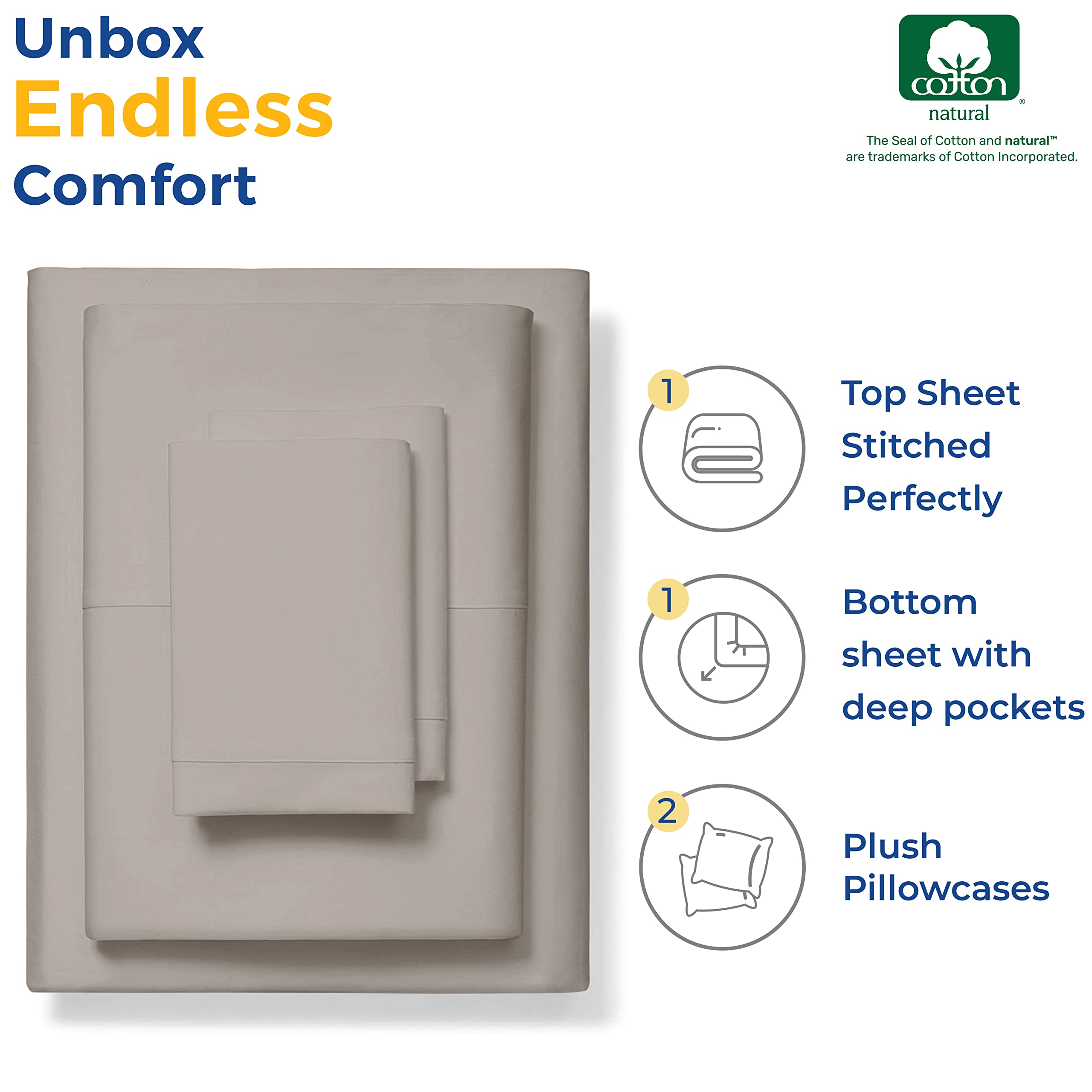 Thread Spread Luxury Sheets 600 Thread Count - Egyptian Cotton Quality Queen Size Sheet Set - Deep Pocket Fitted Bedding Sheets & Pillowcases - 4 Pc Breathable - Taupe Sheets For Boys & Girls