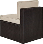 Crosley Furniture Palm Harbor Armless Outdoor Sectional Chair, Wicker Patio Chairs for Porch, Deck, Backyard, Brown with Sand Cushions