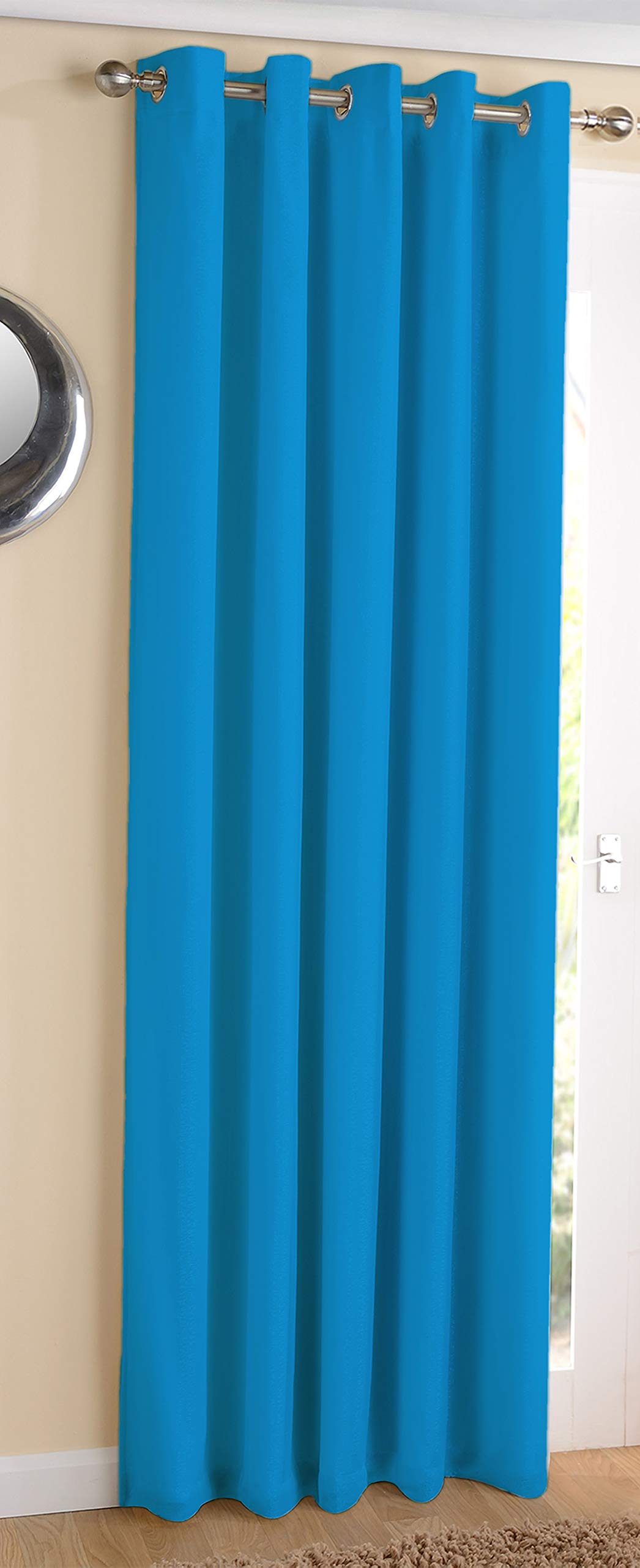 AIRWILL Cotton Plain Turquiose Blue Designed Blackout and Room Darkening 7ft Door Curtains Pack of 1 pc. (Solid  Blue)