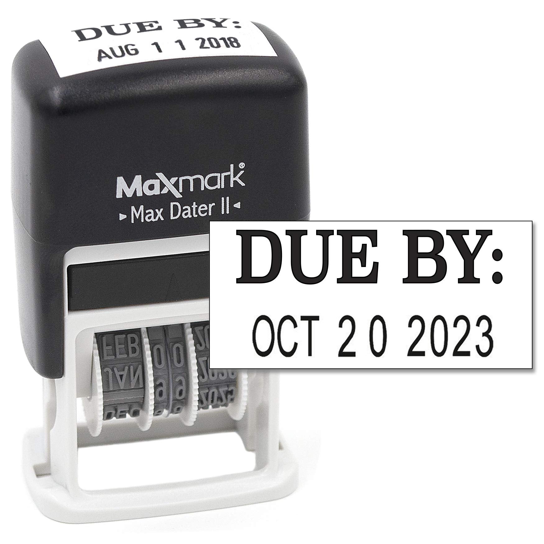 Maxmark Self-Inking Rubber Date Office Stamp With Due By Phrase & Date - Black Ink (Max Dater Ii), 12-Year Band