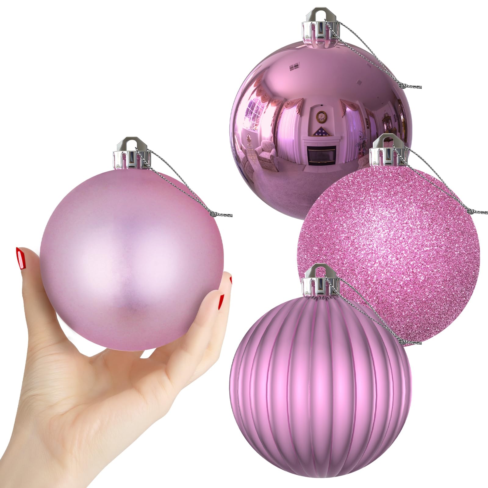 Bubblegun Pink 4.0' Large Christmas Balls - Christmas Tree Decoration Ornaments Shatterproof Hanging Balls for Birthday Hallowe