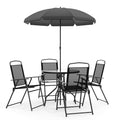 Flash Furniture Nantucket 6-Piece Patio Dining Set with Glass Table, 4 Folding Chairs, and Umbrella, Outdoor Patio Set, Black