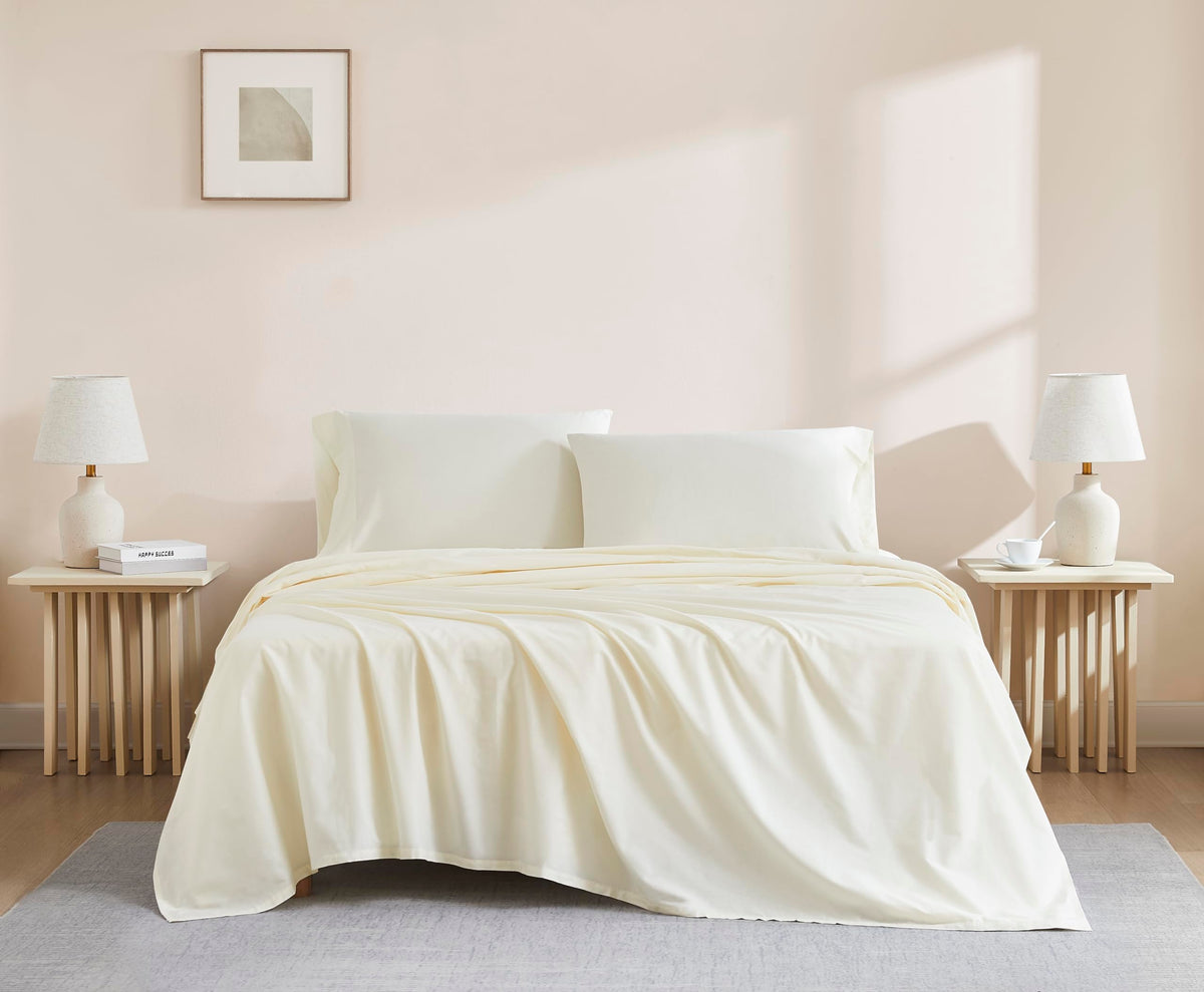 Linen Closet Luxury Cotton 144 Thread Count Organic Cotton 3-Piece Sheet Set,Twin Xl, Fresh Ivory