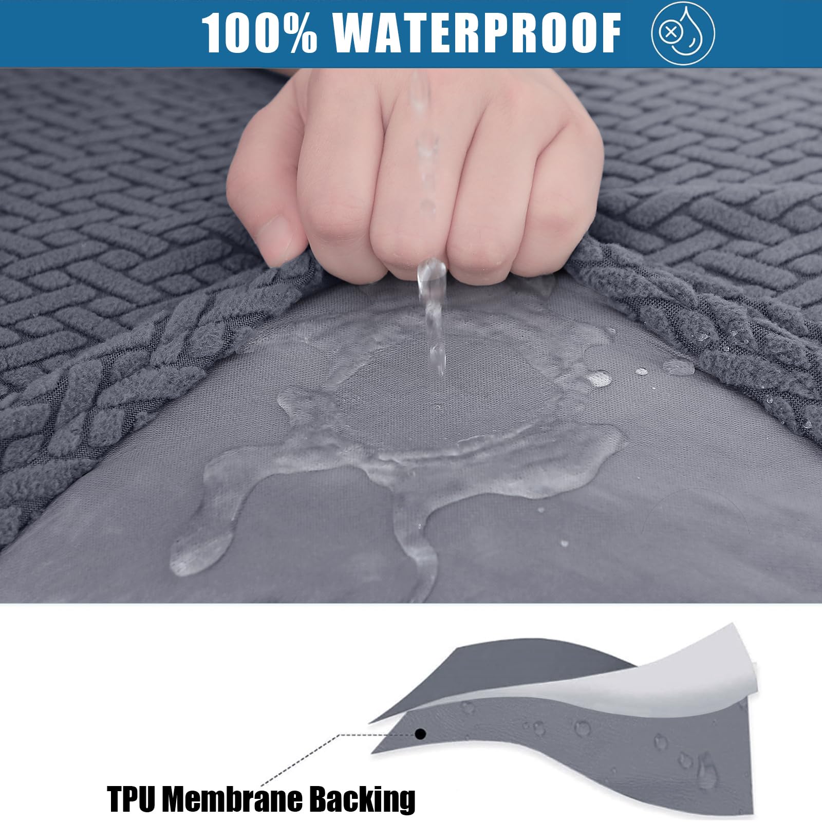 Smiry Waterproof Couch Cushion Covers, Stretch Jacquard Thick Sofa Cushion Covers, Washable Seat Cover Slipcover Elastic Furnitu