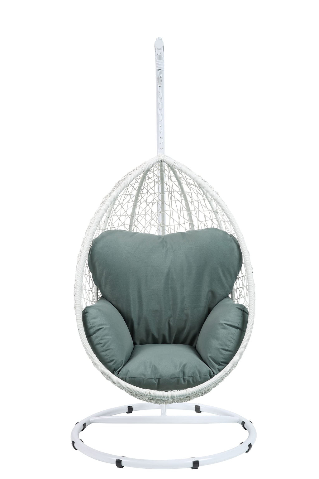 HomeRoots Synthetic Wicker, Steel, 38" X 38" X 79" Green Fabric and White Wicker Patio Swing Chair with Stand