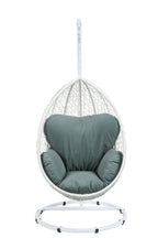HomeRoots Synthetic Wicker, Steel, 38" X 38" X 79" Green Fabric and White Wicker Patio Swing Chair with Stand