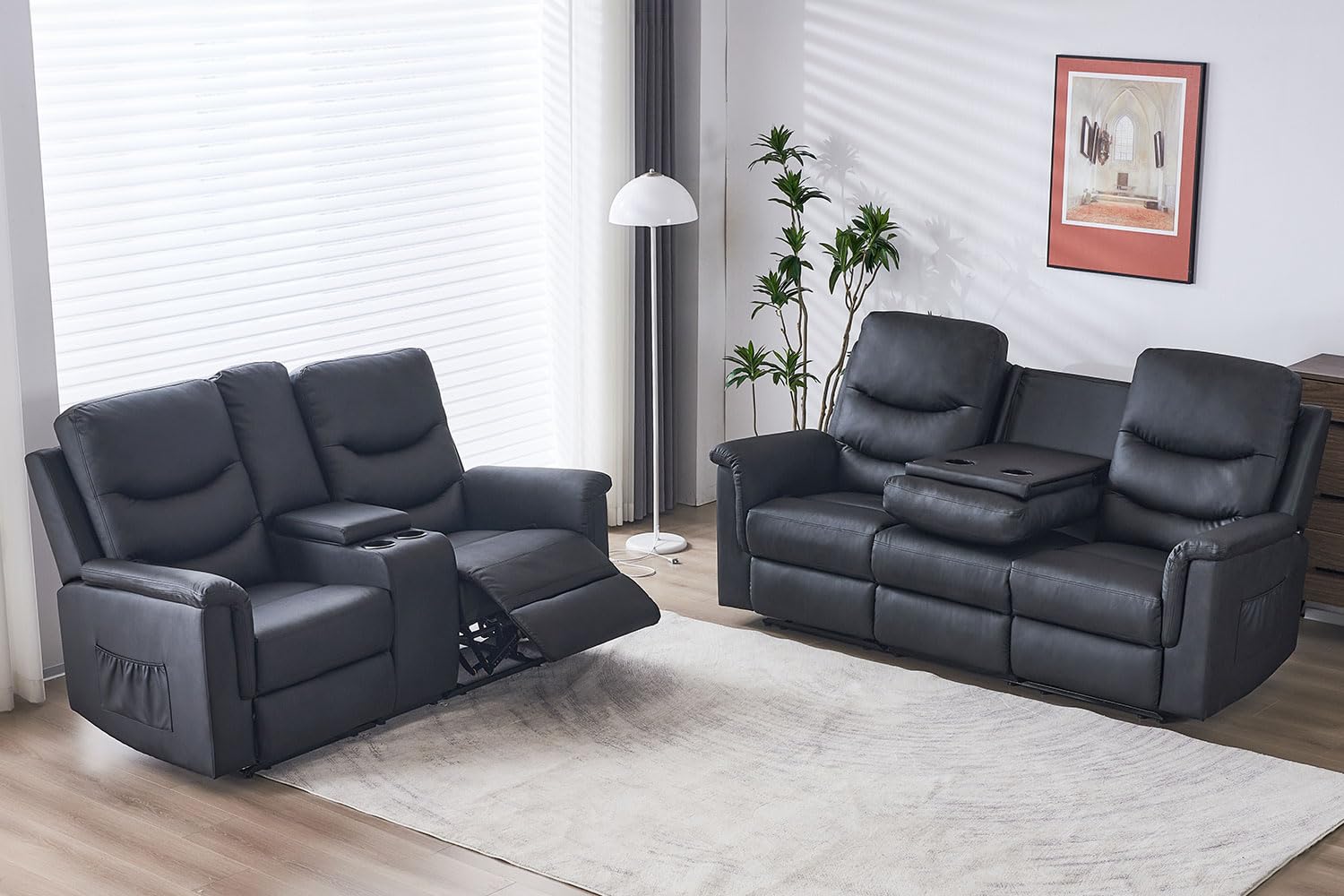 Consofa 2 Pieces Recliner Sofa Set, Manual Recliner Sofa Set For Living Room Furniture Sets, Reclining Sofa And Loveseat Set, Re