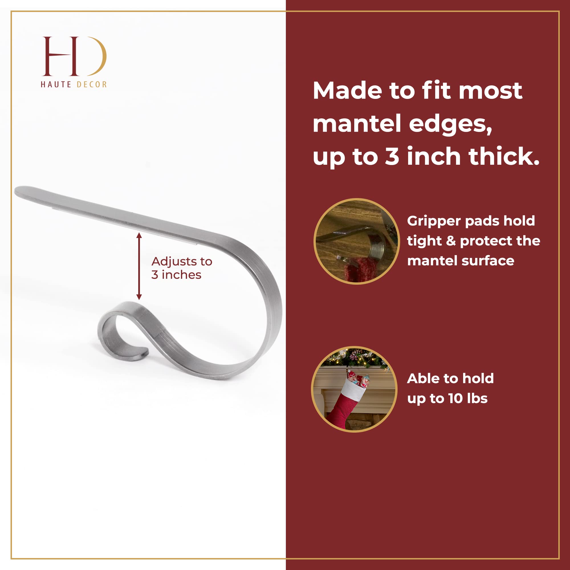 Haute Decor The Original Mantleclip - 4 Pack (Oil-Rubbed Bronze) - Hang Christmas Stockings Safely And Securely From Mantels Up