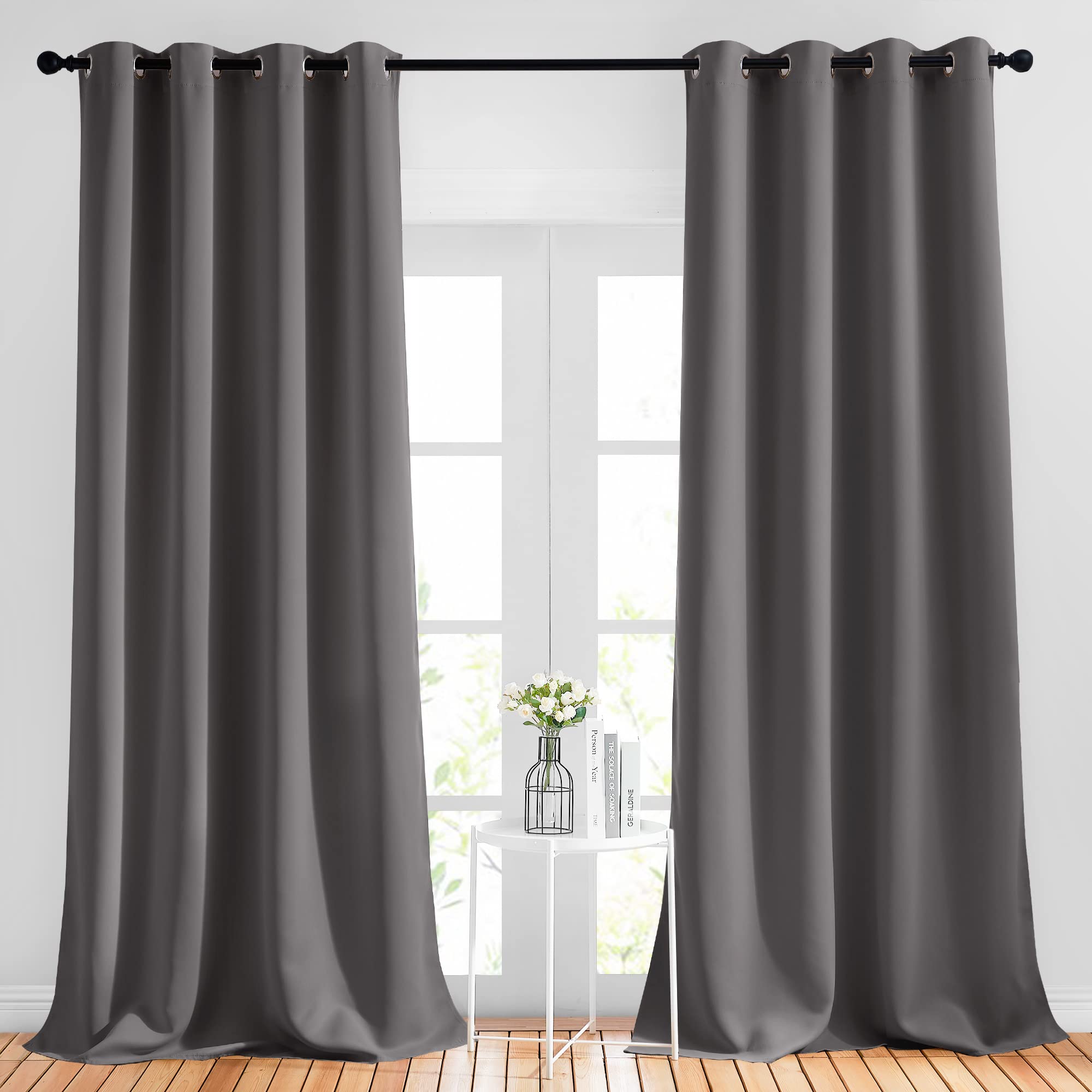 Nicetown Bedroom Blackout Curtains Panels - (52 Inches By 120 Inch, Grey, Set Of 2) Triple Weave Energy Saving Thermal Insulated