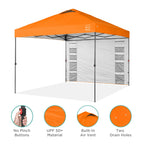 Best Choice Products 10X10Ft Easy Pop Up Canopy W/Side Wall, 10 Pockets, Portable Carrying Case, 1-Button Setup, 4 Weight Bags - Orange