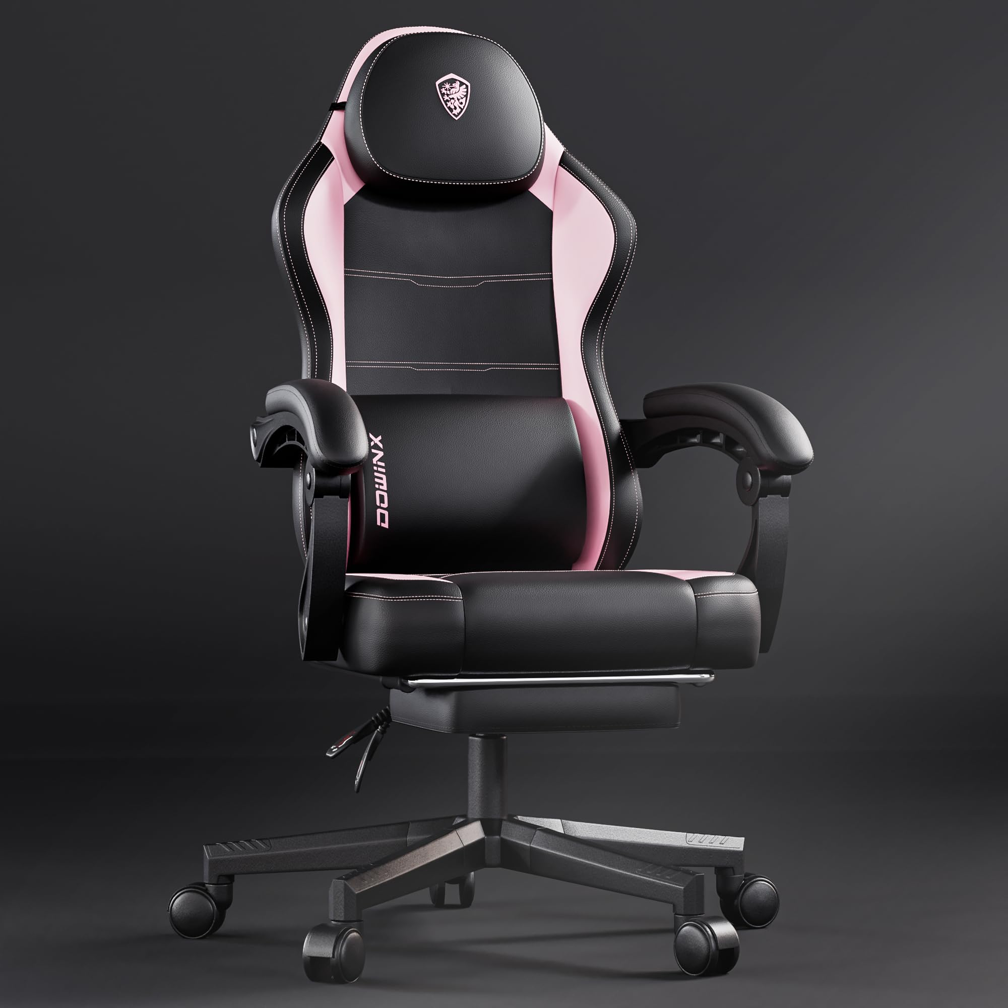 Dowinx Gaming Chair With Pocket Spring Cushion And Footrest, Ergonomic Game Chair With Massage Lumbar Support For Adults, High Back Leather Computer Chair For Office Gaming 300Lbs, Pink
