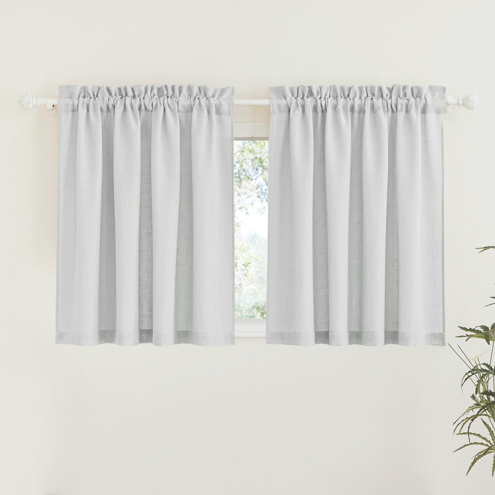 Ryb Home Privacy Sheer Valances For Windows, Semi-Sheer Curtains For Kitchen Small Window Drapes, Dual Rod Pocket & Linen Textur