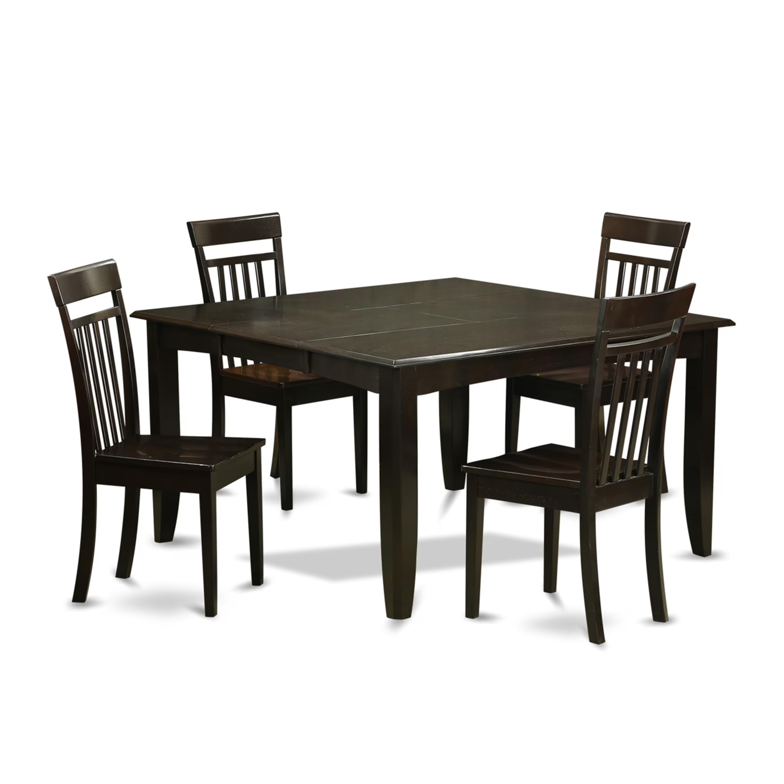 East West Furniture PFCA5-CAP-W 5 Piece Dining Table Set for 4 Includes a Square Kitchen Table with Butterfly Leaf and 4 Kitchen Dining Chairs, 54x54 Inch, Cappuccino