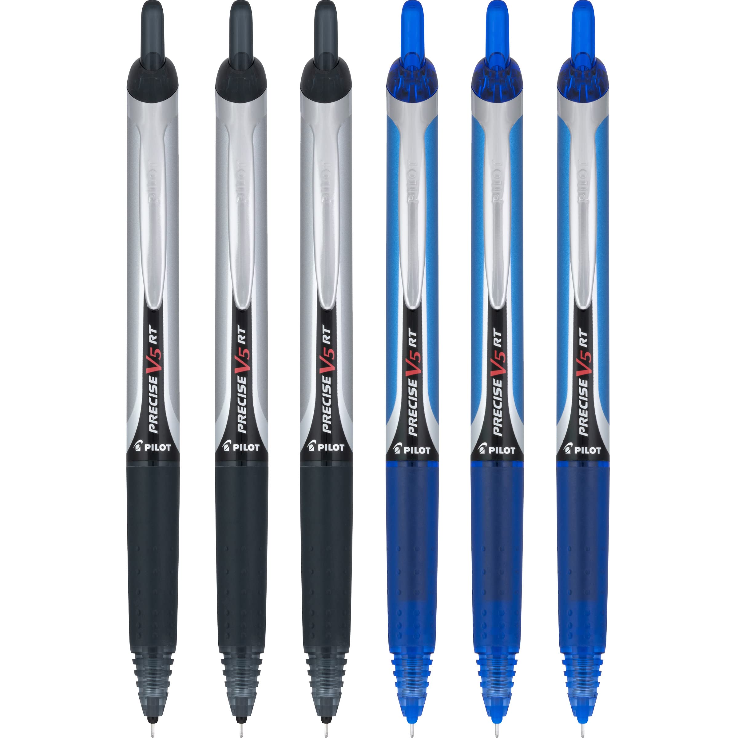 Pilot Precise V5 Rt Retractable Rolling Ball Pens, Extra Fine Point, 3 Black & 3 Blue, (6 Pens)