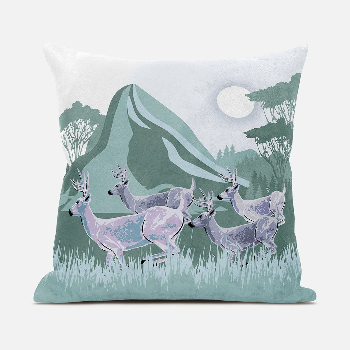 HomeRoots 28x28 Green White Deer Blown Seam Broadcloth Animal Print Throw Pillow