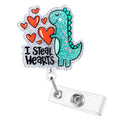 Valentine'S Day Dinosaur Badge Reel, Cute Nursing Badge Reel, Retractable Id Badge Holder Clip, I Steal Hearts Badge Reel, Nurse