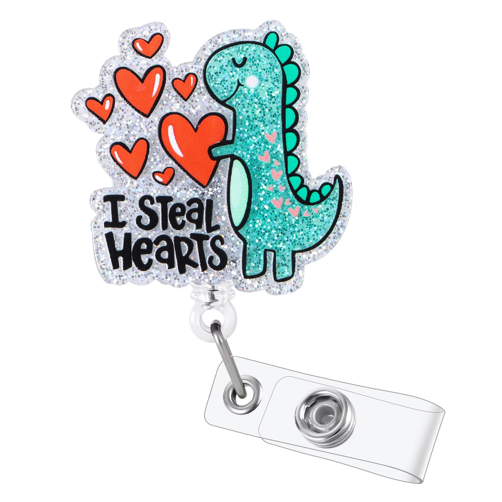 Valentine'S Day Dinosaur Badge Reel, Cute Nursing Badge Reel, Retractable Id Badge Holder Clip, I Steal Hearts Badge Reel, Nurse