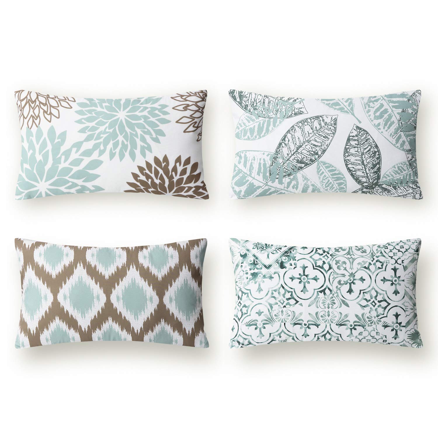 Phantoscope Set Of 4 New Living Series Decorative Throw Pillow Case Cushion Cover, Blue And Coffee, 12 X 20 Inches, 30 X 50 Cm