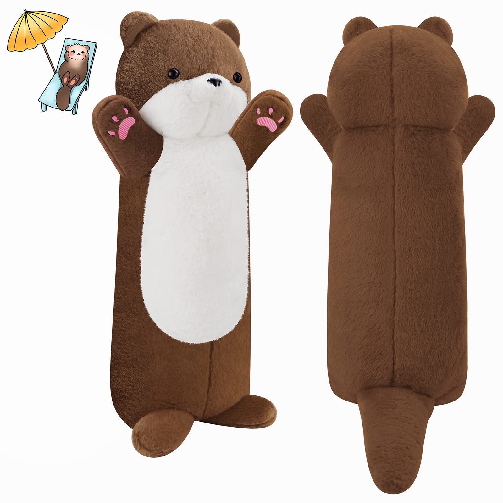 Gisqis Long Otter Plush Pillow, 25.2' Weighted Stuffed Animal Giant Stuffed Otter Animal Big Cute Sea Otter Body Pillow Plushie