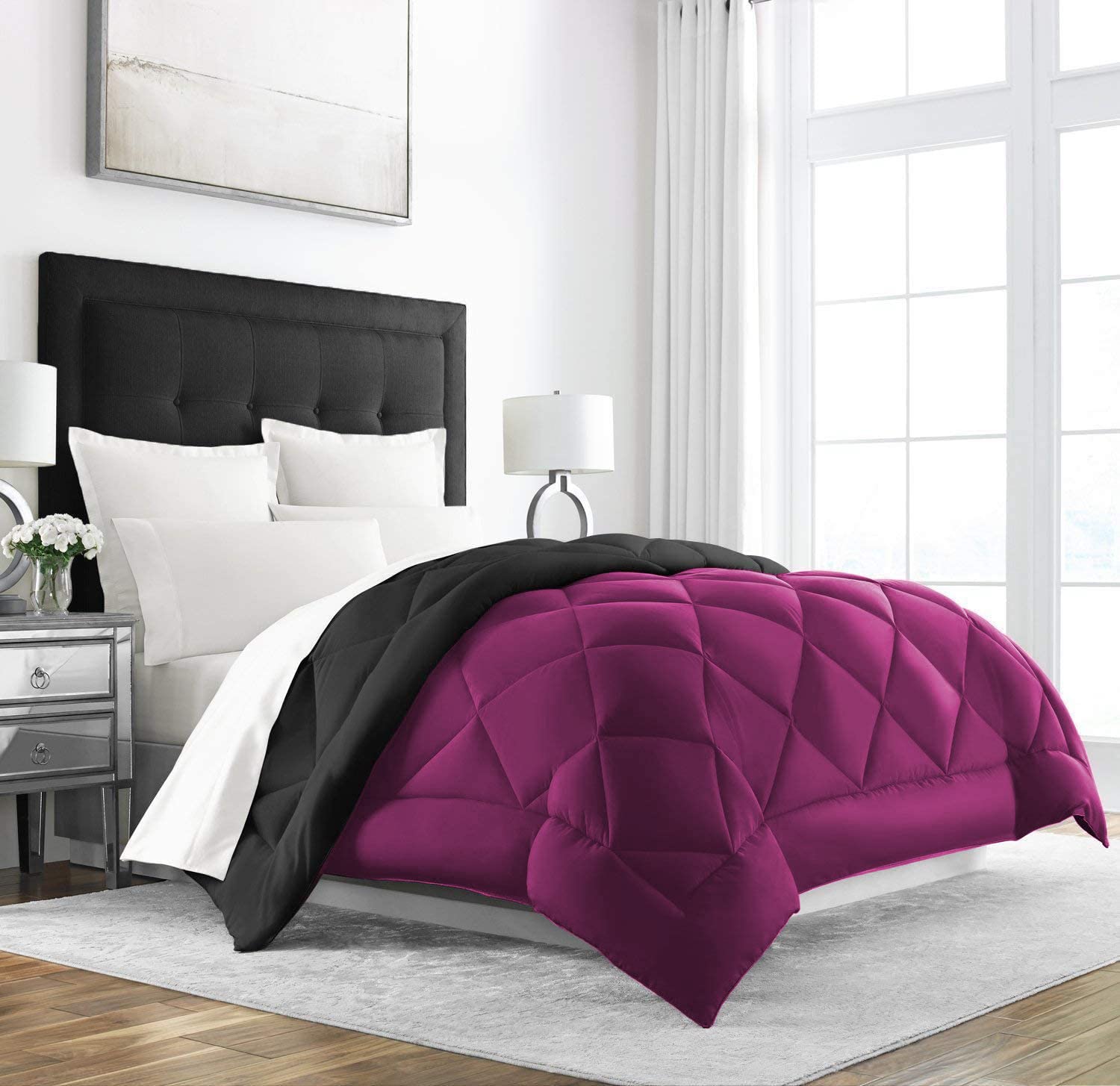 Texlux All Season Microfiber Reversable Duvet/Ac Comforter/Quilt  Black Dark Pink  Single Size 60 Inch X 90 Inch