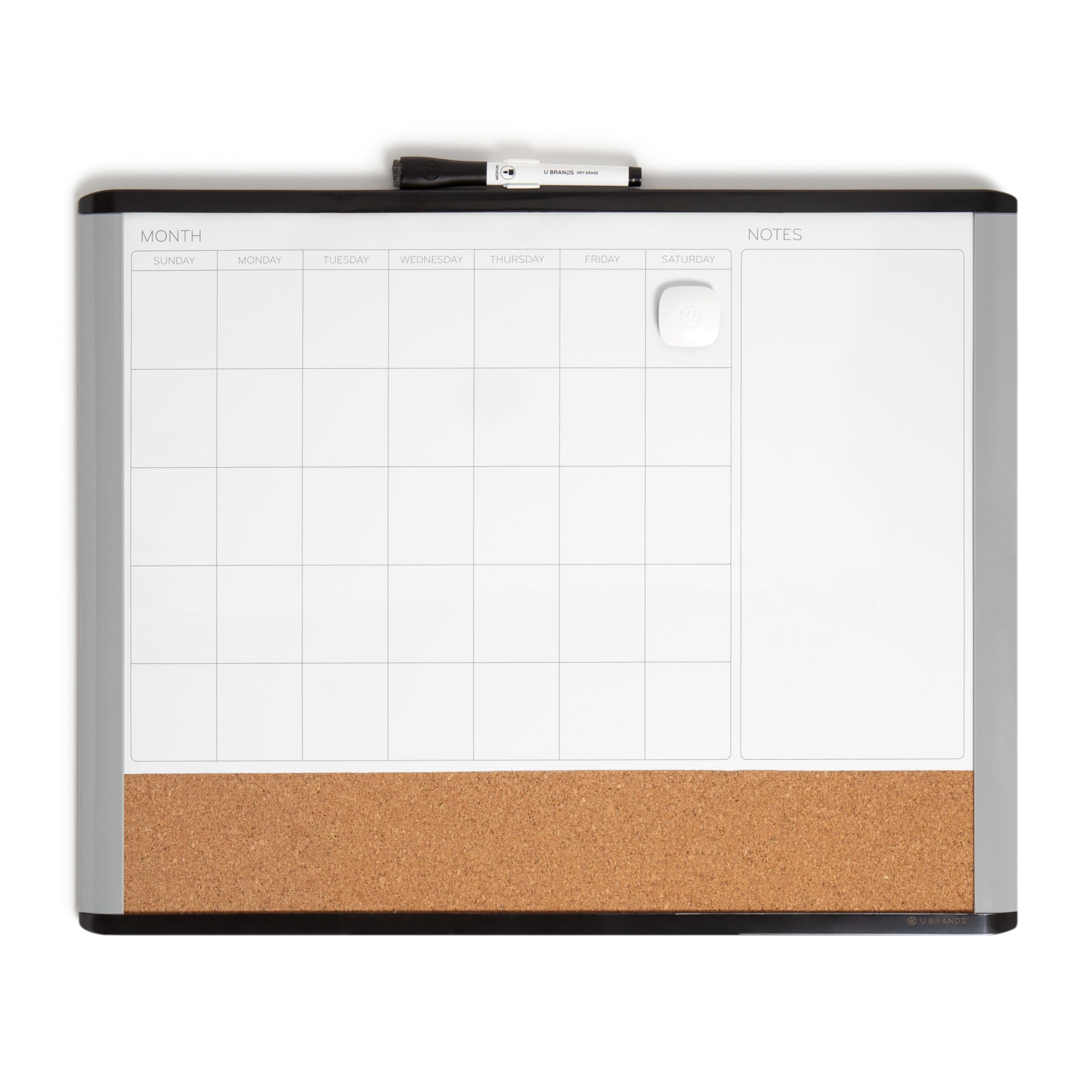U Brands Magnetic Dry Erase 3-In-1 Calendar Board, 20'X16', Black And Gray Frame